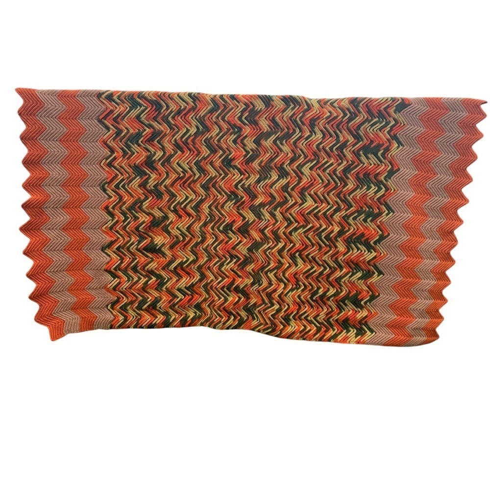 Vintage Afghan Throw Blanket Crochet Square Zig Zag Ripple Chevron 85” x 50”